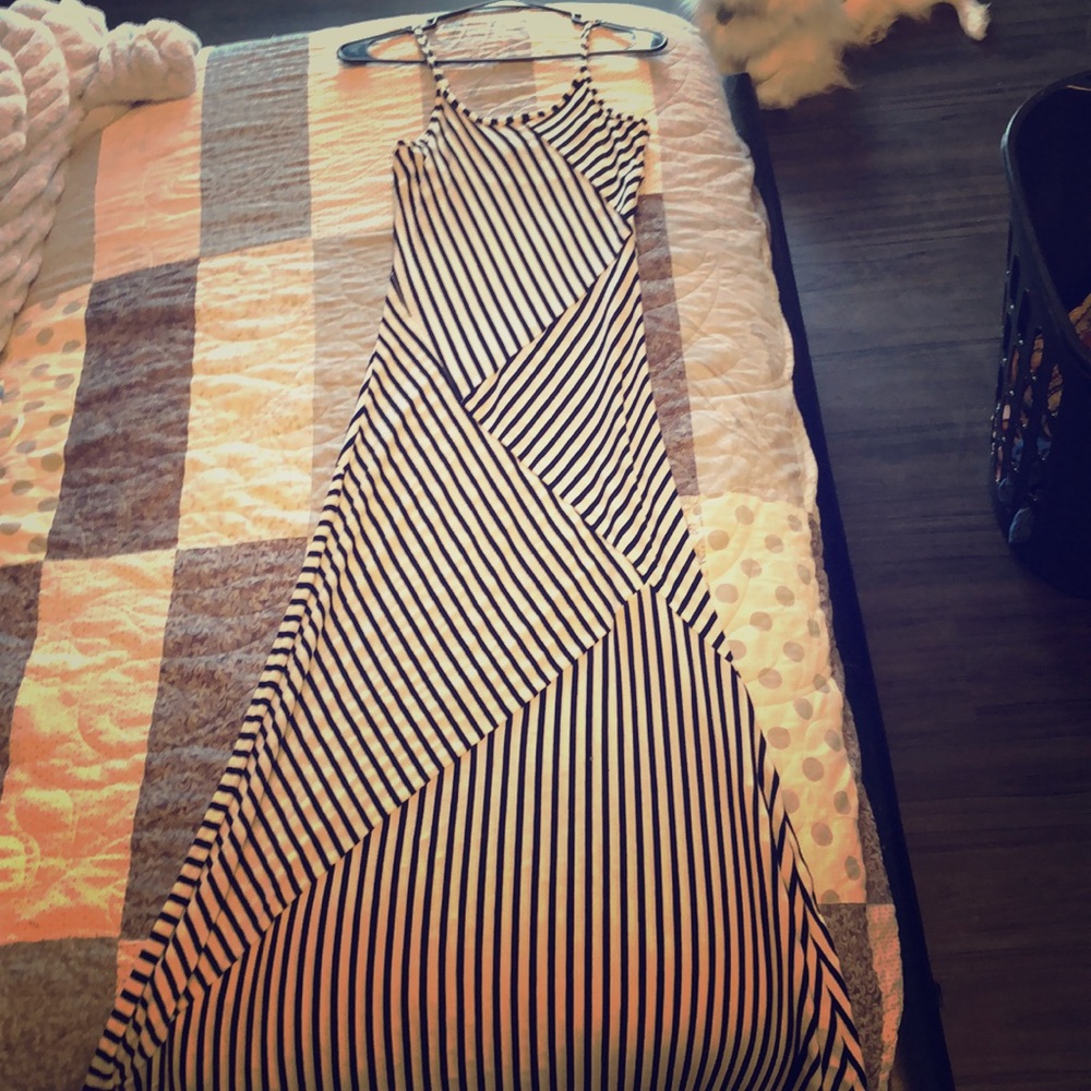 Dimensional stripped maxi dress.